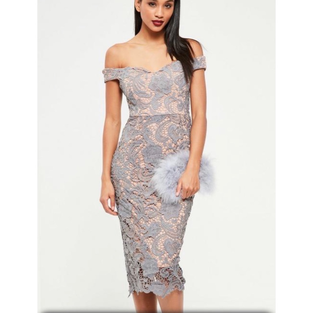 Missguided Red Lace Bardot Midi Dress